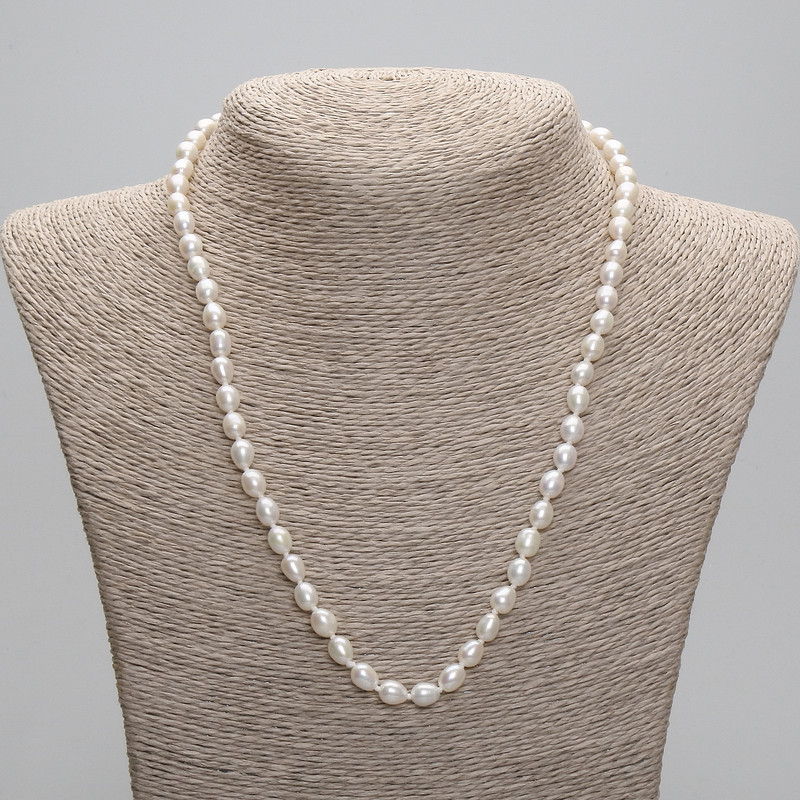 Necklace of natural freshwater pearls 7.5-8x6mm, length 45cm ± 5cm extender chain