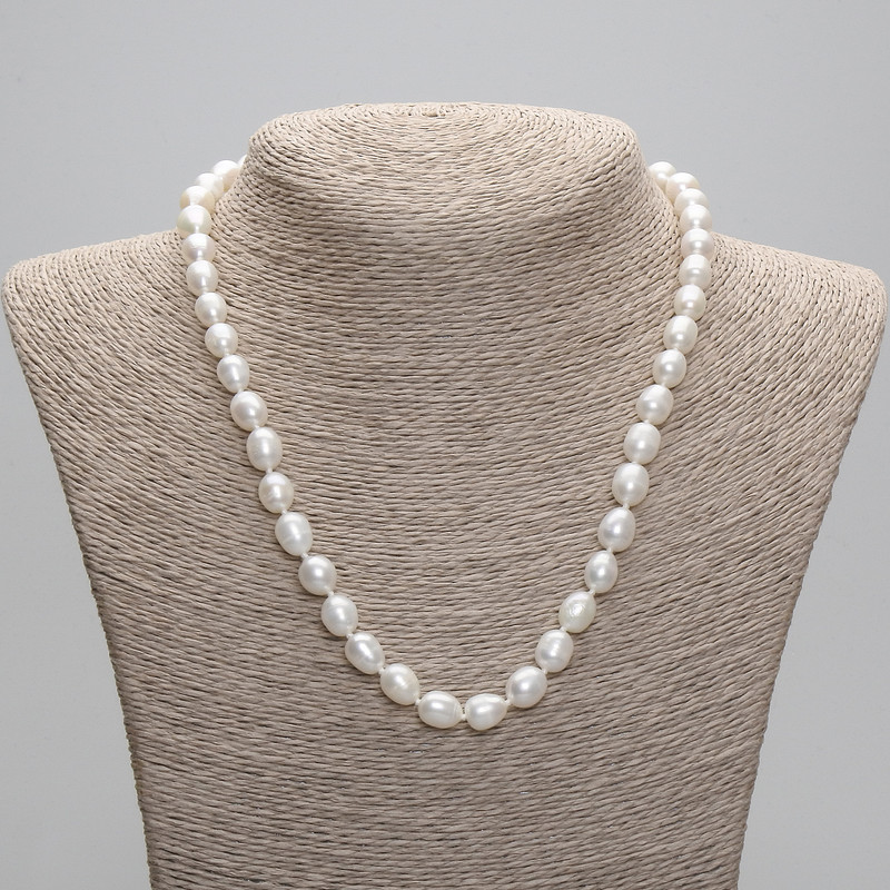 Necklace of natural freshwater pearls 9-10×7-8 mm, length 45 cm ± 5 cm extender chain