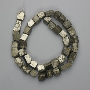Pyrite Beads natural stone faceted unpolished, diameter 4-12×7-11mm + -, length 38cm + - on thread