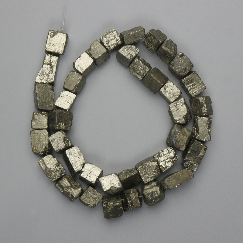 Pyrite Beads natural stone faceted unpolished, diameter 4-12×7-11mm + -, length 38cm + - on thread