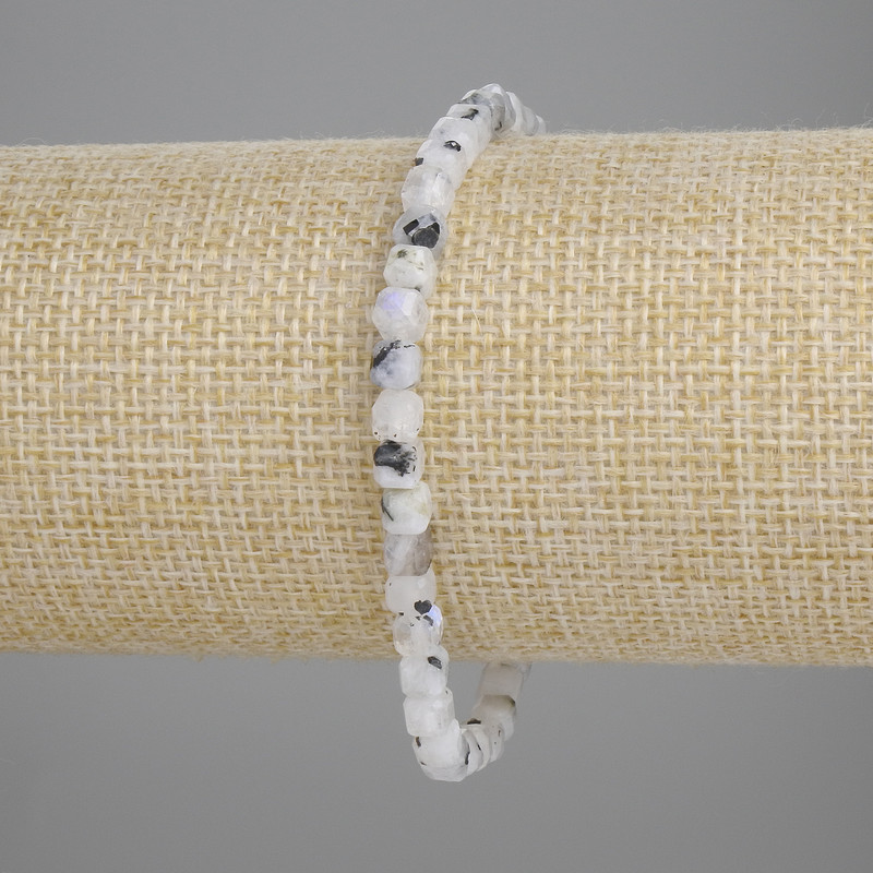 Adularia Beaded Cube Bracelet, 4x4mm Cubes, 18cm adjustable stretch