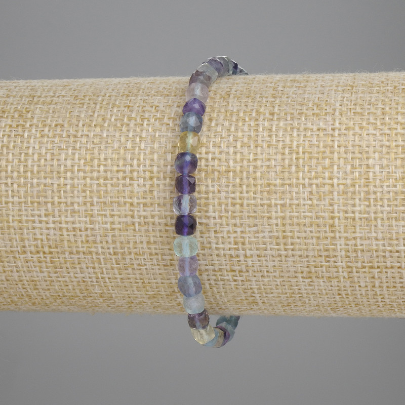 Fluorite Beaded Cube Bracelet, 4x4mm cubes, 18cm stretch