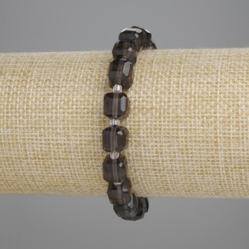Bracelet Smoky Topaz Faceted Cube, 8x8mm+-, Bead 3mm+-, Length 18cm+- Elastic