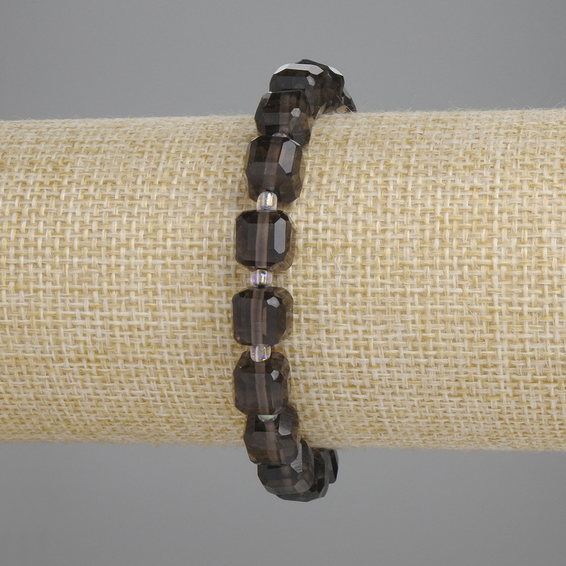 Bracelet Smoky Topaz Faceted Cube, 8x8mm+-, Bead 3mm+-, Length 18cm+- Elastic