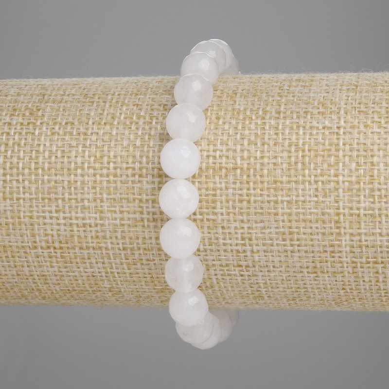 Bracelet White Quartz Faceted Bead, 8mm diameter ±, length 18cm± Stretch