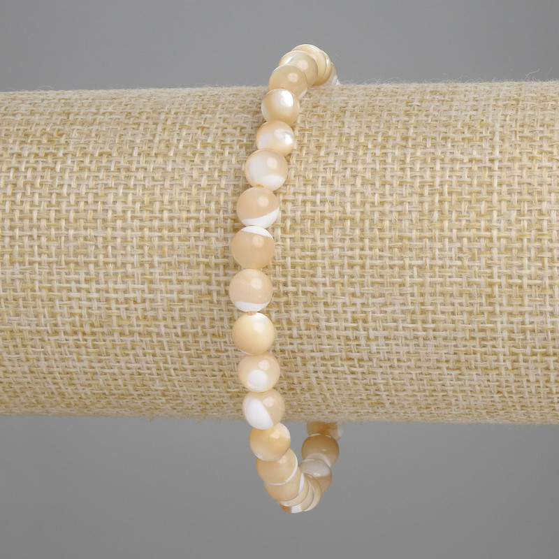 Bracelet Mother-of-Pearl Beige Smooth Bead, 6mm diameter, 18cm length, stretch