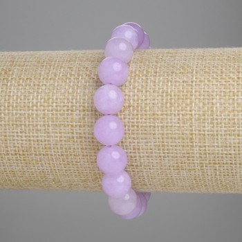 Kunzite Bead Bracelet Smooth Round Beads, 10mm diameter, 18cm length, stretch