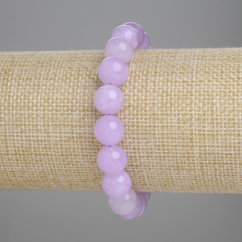 Kunzite Bead Bracelet Smooth Round Beads, 10mm diameter, 18cm length, stretch