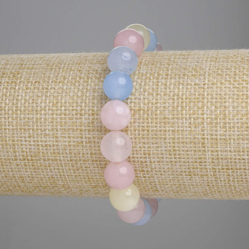 Morganite Bracelet Smooth Beads, 10mm diameter ±, 18cm length ± Stretch