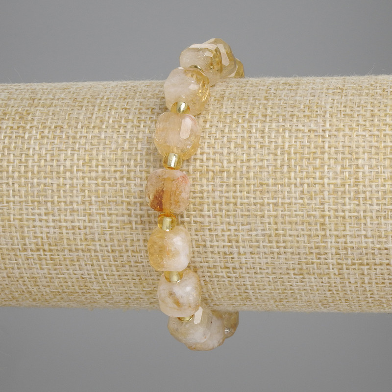 Bracelet Citrine Faceted Cube, diameter 8.5mm±, seed bead 3mm±, length 18cm±, stretch