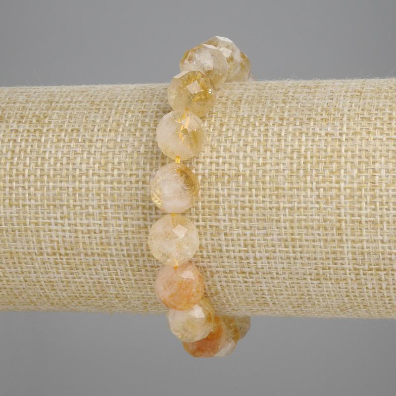Bracelet Citrine Faceted Bead, diameter 10mm±, length 18cm± stretch