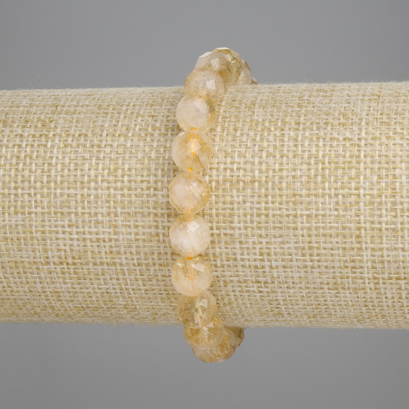 Bracelet Citrine Faceted Bead, 8mm diameter, stretchy length 18cm