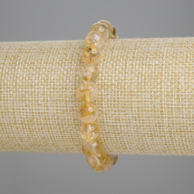 Citrine Bracelet Smooth Beads, 8.5 mm diameter, 18 cm length, stretch