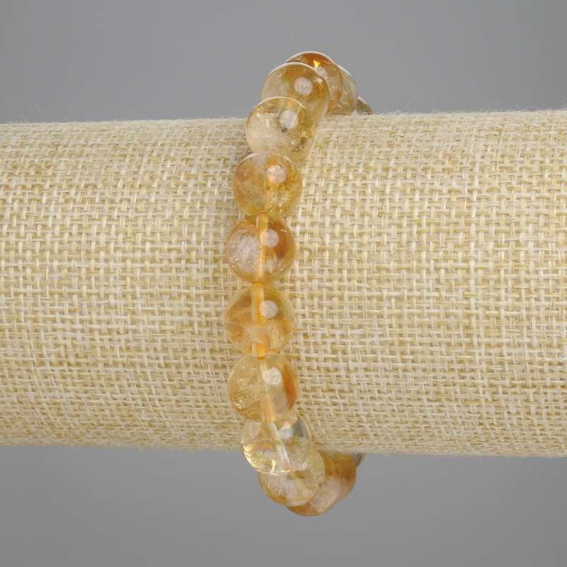 Bracelet Citrine Smooth Bead, 10mm diameter ±, length 18cm ±, stretch