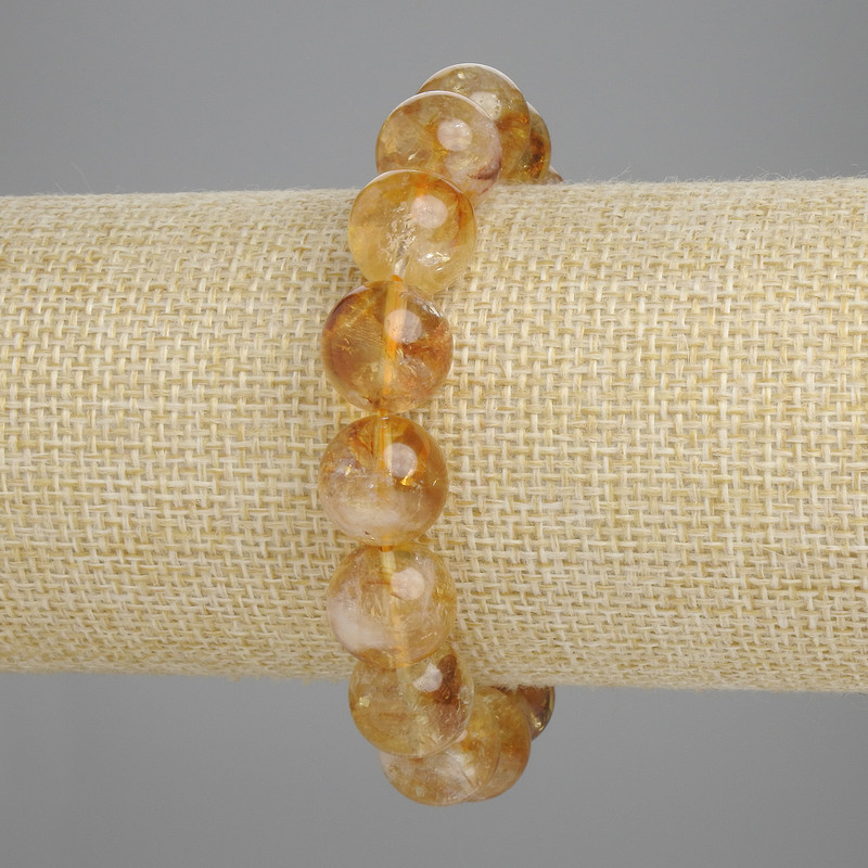 Bracelet Citrine smooth beads, 12mm diameter ±, length 18cm ± stretch