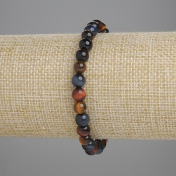 Bracelet Bull's-eye, Tiger's Eye and Hawk's Eye with smooth beads, diameter 6mm±, length 18cm±, stretch