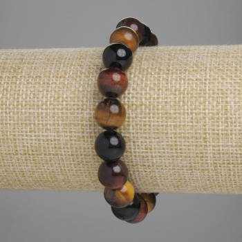 Bracelet Bull's Eye, Tiger's Eye & Hawk's Eye smooth beads, diameter 10mm ±, length 18cm ± stretch