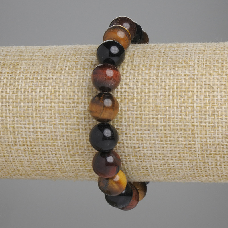 Bracelet Bull's Eye, Tiger's Eye & Hawk's Eye smooth beads, diameter 10mm ±, length 18cm ± stretch