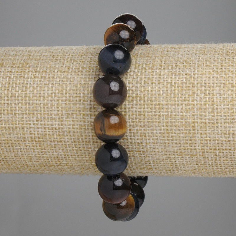 Bracelet Bull's Eye Tiger's Eye Hawk's Eye smooth beads, diameter 12mm, length 18cm, stretch