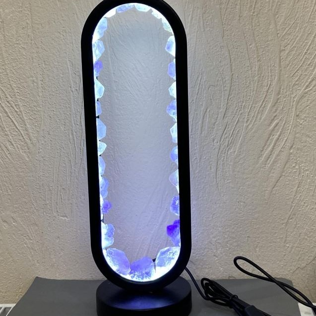 Unpolished Amethyst Night Light in black metal base, 32.5x10 cm± USB wire