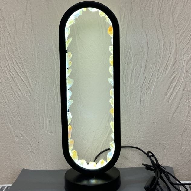 Unpolished Citrine Nightlight in Black Metal Base, 32.5×10cm± USB Wire
