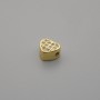 Bead Findings – heart-shaped cabochon with rhinestones, metal colour: golden, diameter 6x5, 5mm ± hole diameter 1.9mm ± per piece