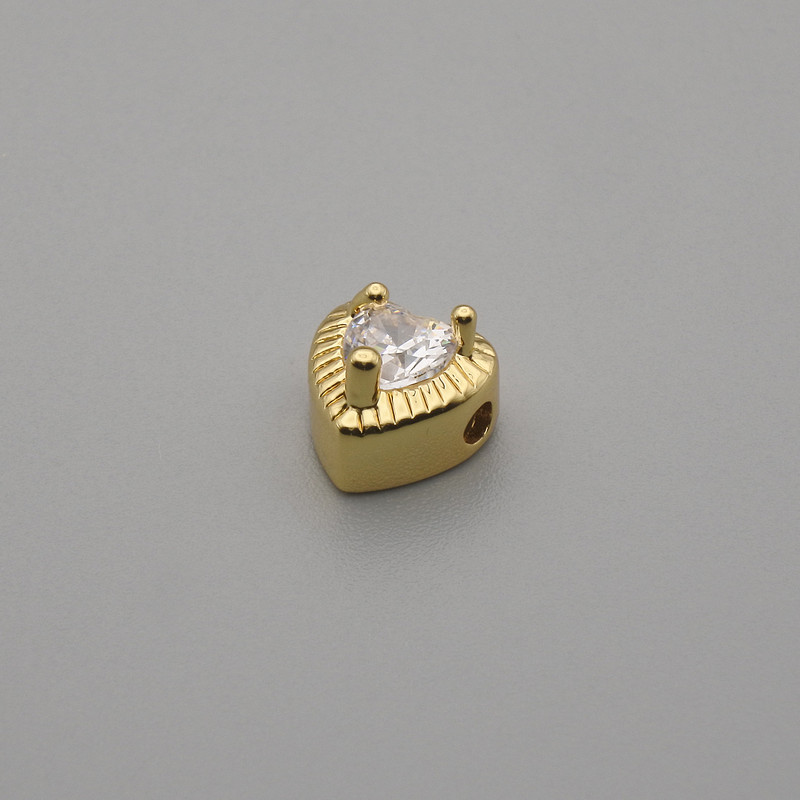 Bead finding bead insert heart colour metalic gold, diameter 6.5×6.5mm± hole diameter 1.3mm± per 1pc