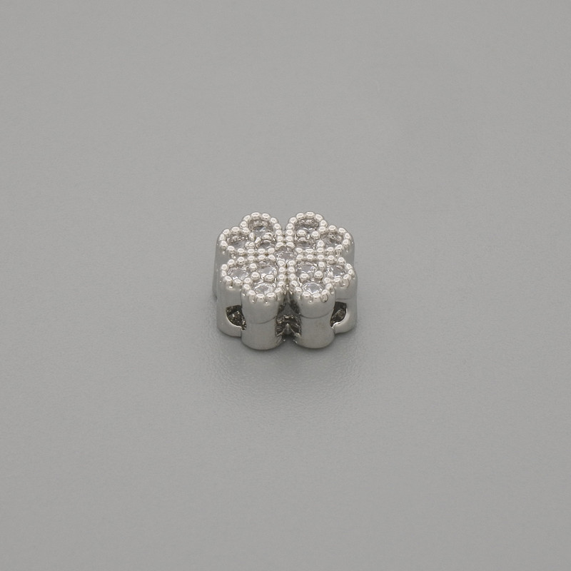 Pendant bead insert clover with rhinestones, metal color silver, diameter 7×7 mm, hole diameter approx. 1 mm, per 1 piece