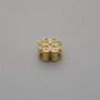 Bead stud earring insert - clover shape with rhinestones, metal colour gold, hole diameter 1mm+, size 7x7mm