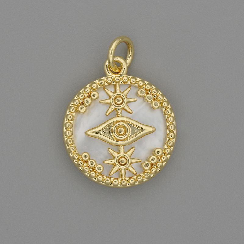 Pendant Eye with Mother-of-P pearl Gold-tone metal, diameter 15mm±, length 20mm±