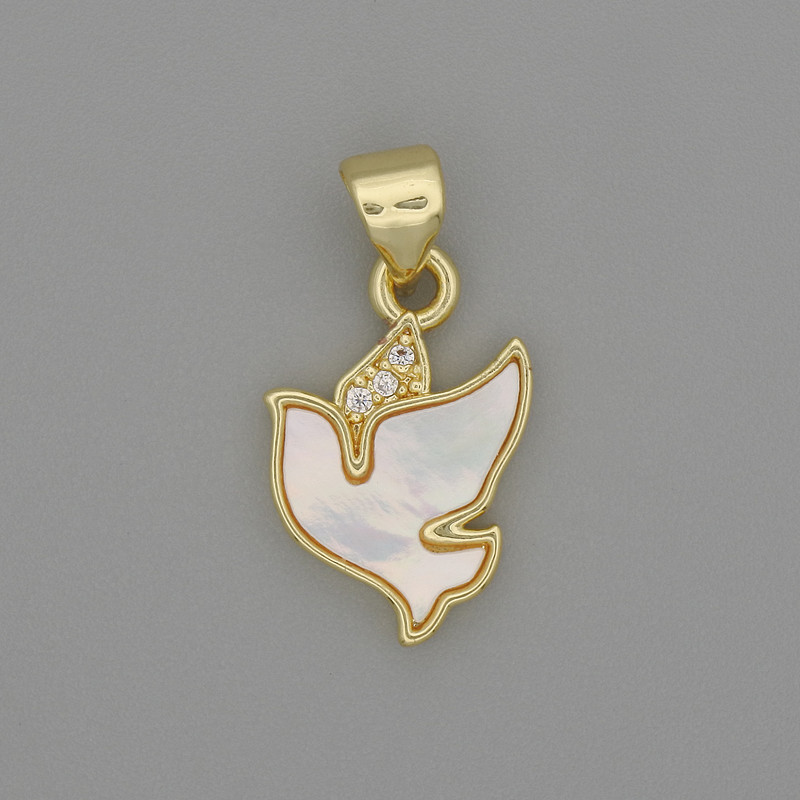 Pendant Blue Pearlized White Crystals Golden Metal, diameter 16x11mm±, length 20mm±