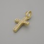 Cross Pendant with White Crystals on Gold-Tone Metal, 16×10mm ±, 20mm length ±