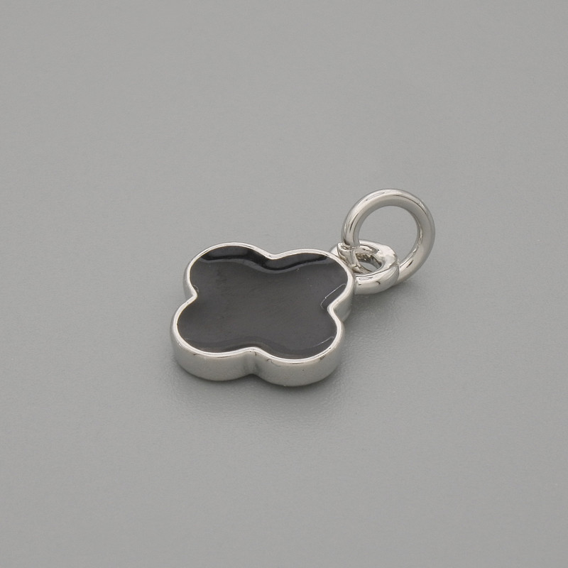 Pendant Clover Black Colour Silver Metal, diameter 10x10mm±, length 15mm±