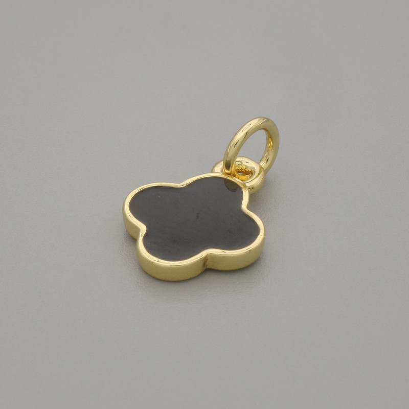 Shamrock pendant, black with golden metal, diameter 10×10mm±, length 15mm±