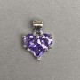 Heart Pendant with Purple Rhinestones on Silver Metal, 10x12mm Ø, length 17mm