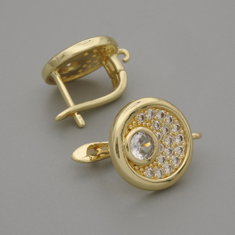 Earrings posts, golden metal with crystals 15×13mm + - pair