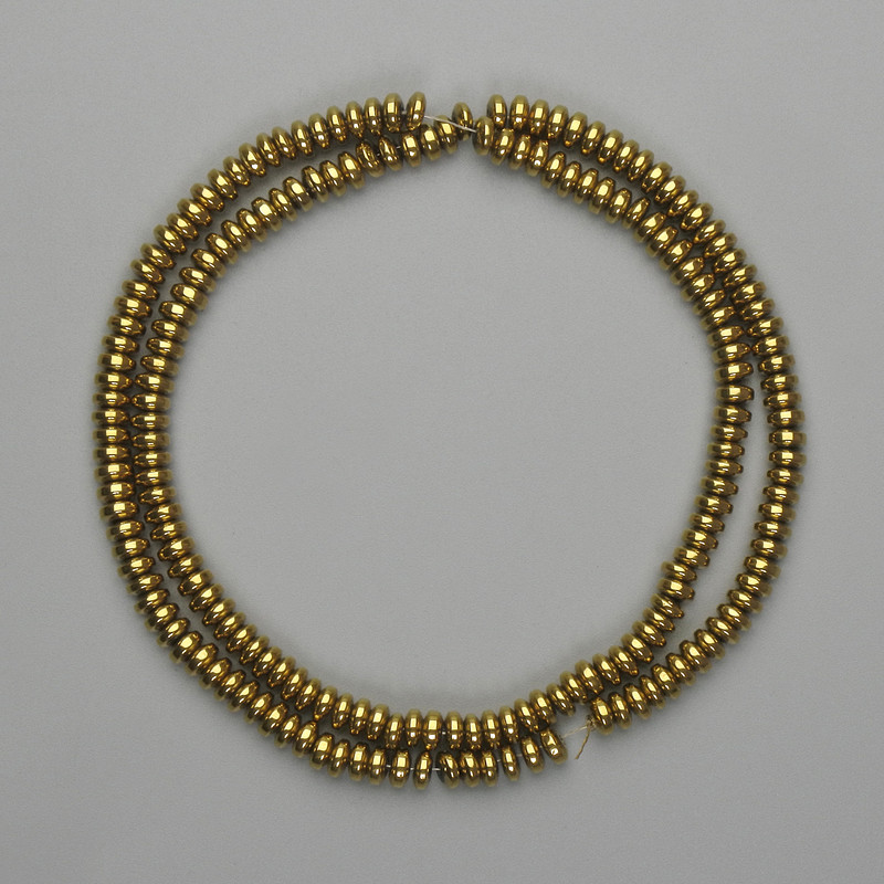 Hematite Beads Smooth Rondelle 4x2mm+ Gold Color, 40cm+