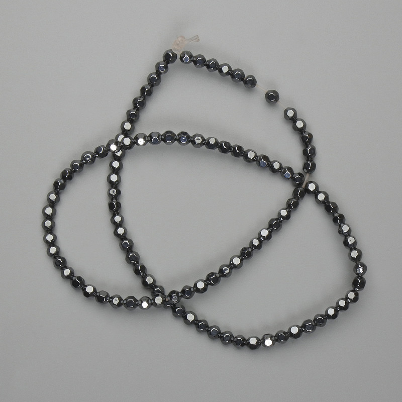 Hematite Beads Faceted Round 4×4mm+-, length 39cm+