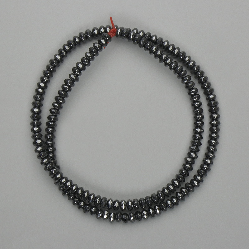 Hematite Beads faceted rondelle 4x2mm+, length 38cm+
