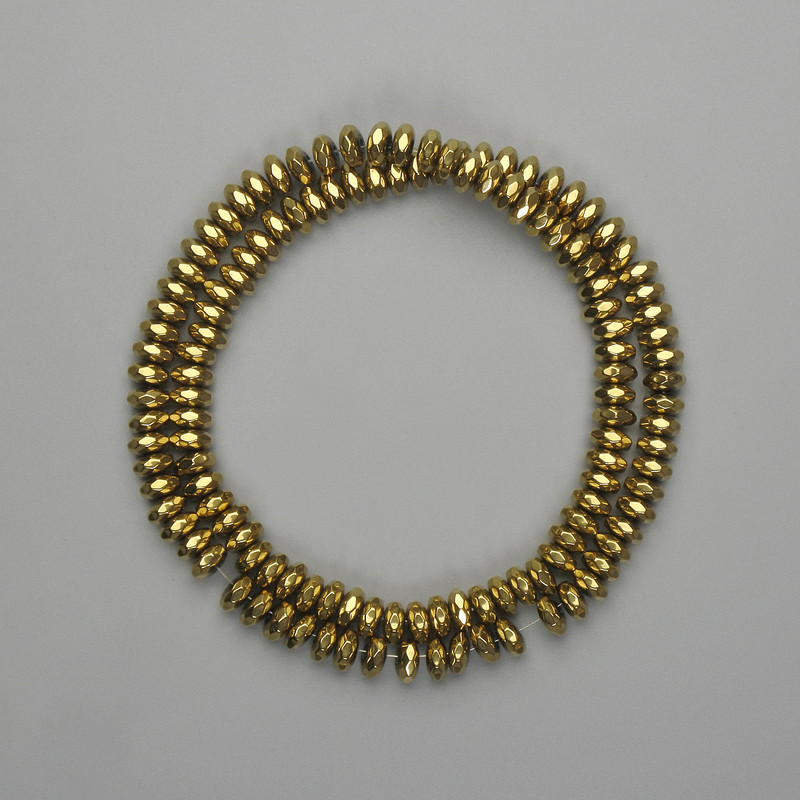 Hematite Beads Faceted Rondelle 6x3mm± Gold Colour, Length 38cm+