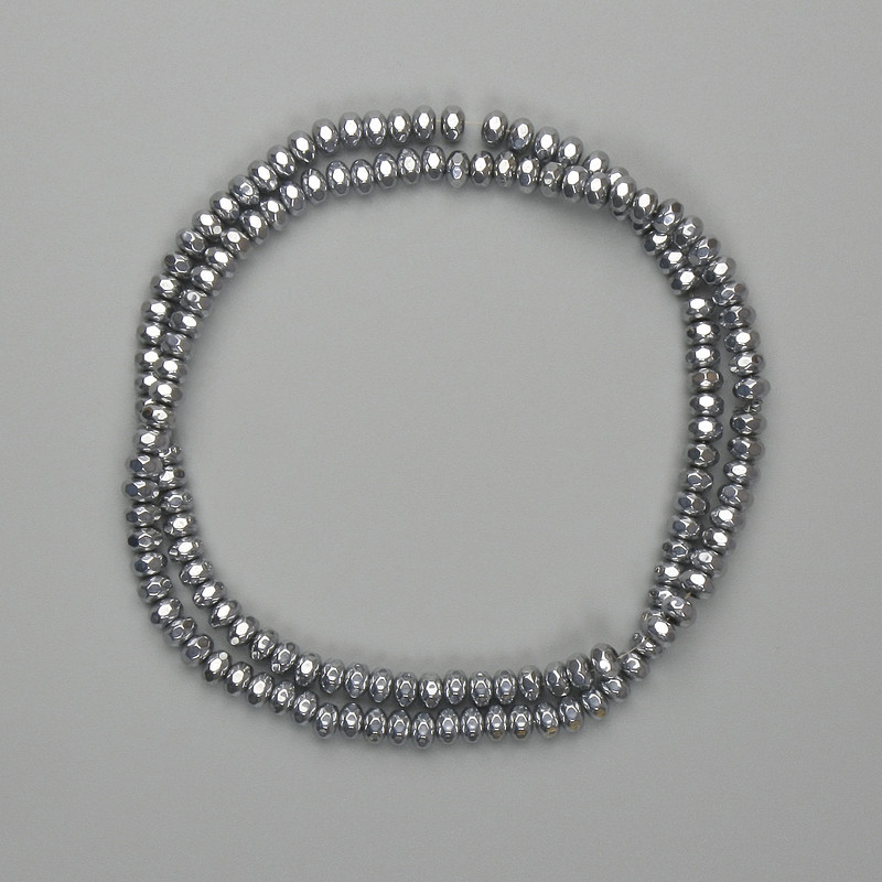Hematite Beads Faceted Rondelle 4×2.5mm+ Silver colour, length 38cm+
