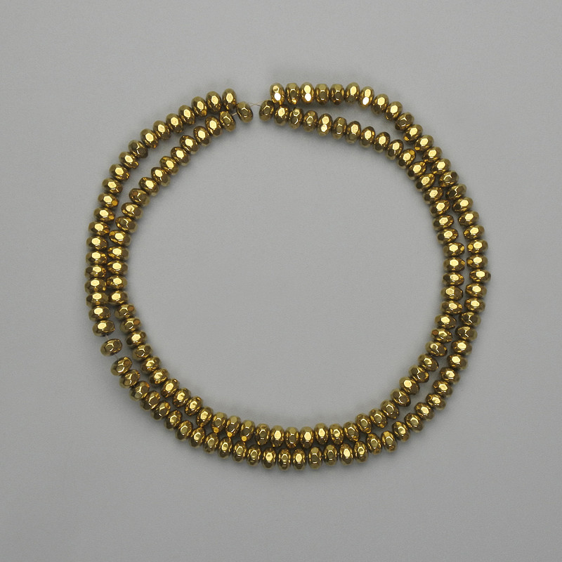 Hematite Beads Faceted Rondelle 4x2.5mm+ Gold Colour, 38cm+ Strand
