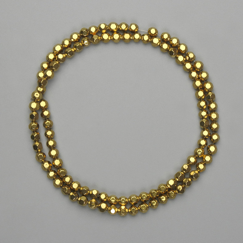 Hematite Beads Faceted Round 3.5×4mm+ Gold Colour, 39cm+ Length