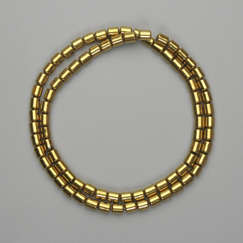 Hematite Cylindrical Beads 5x4mm± Gold Colour, Length 40cm+