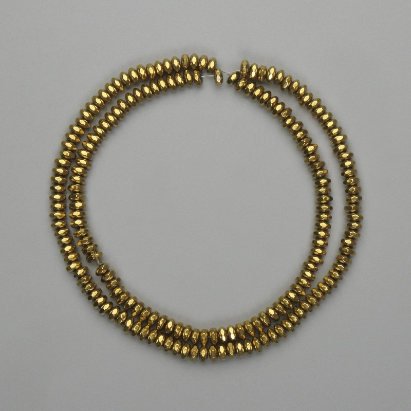 Hematite Faceted Rondelle Beads 4x2mm+- Gold Colour, 40cm+ Length