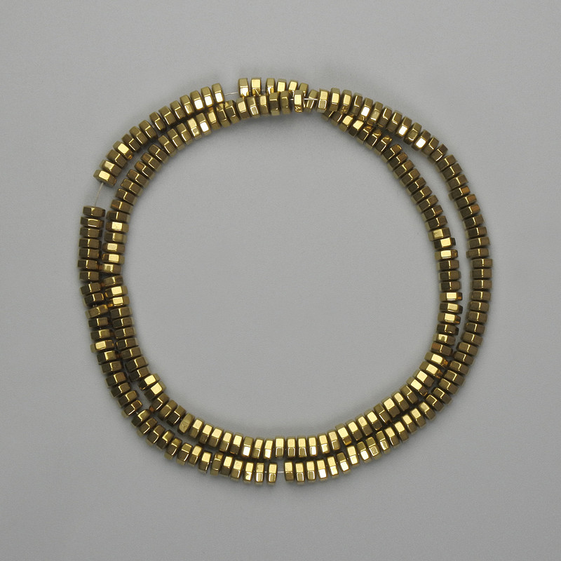 Hematite Beads Faceted Rondelle 4x2mm+- gold colour, length 40cm+