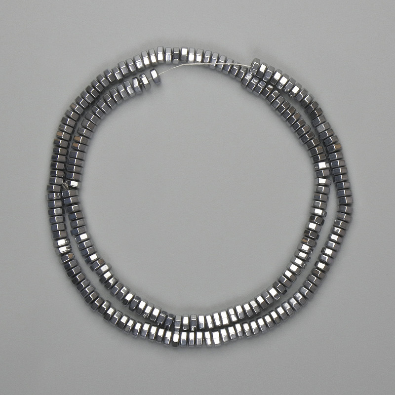 Faceted Hematite Beads 4x2mm+ Silver Colour, length 40cm+