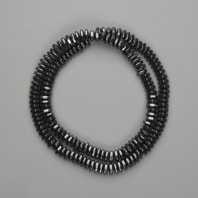 Hematite Beads, faceted rondelle 6x2mm, length 38cm