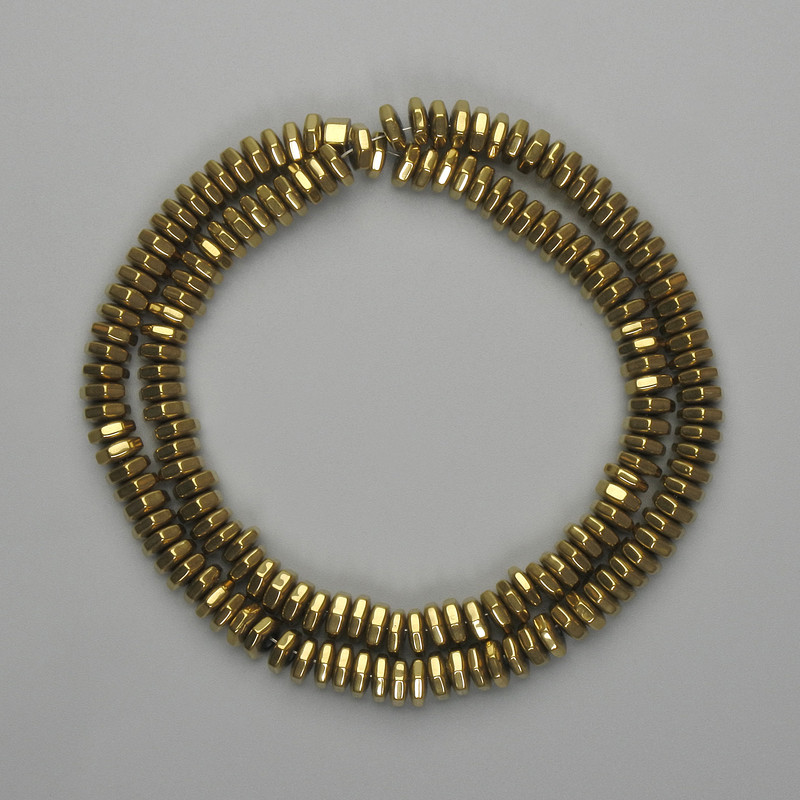 Hematite Beads Faceted Rondelle 6mm+ Gold colour, 38cm length