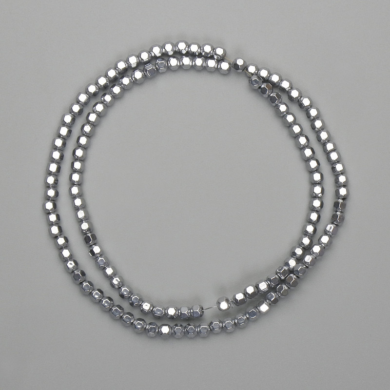 Hematite Beads Multifaceted 3x3mm+ Colour: Silver, Length: 38cm+